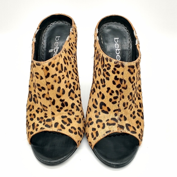 Bebe Leopard Wedge Peep Toe Booties Size 8 - Picture 2 of 5